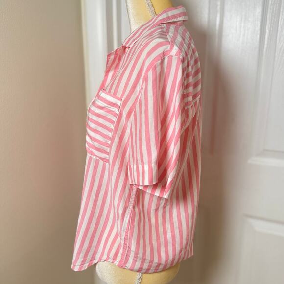 AYR The Pool Boy Shirt Pink & White Stripe Silk Blend Size Small - Picture 5 of 7